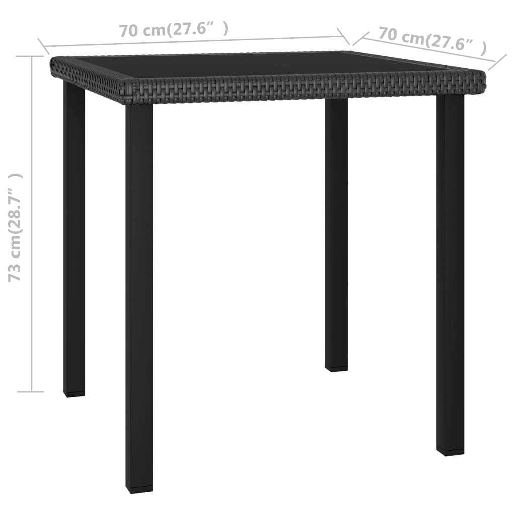 Table à dîner de jardin Noir 70x70x73 cm Résine tressée