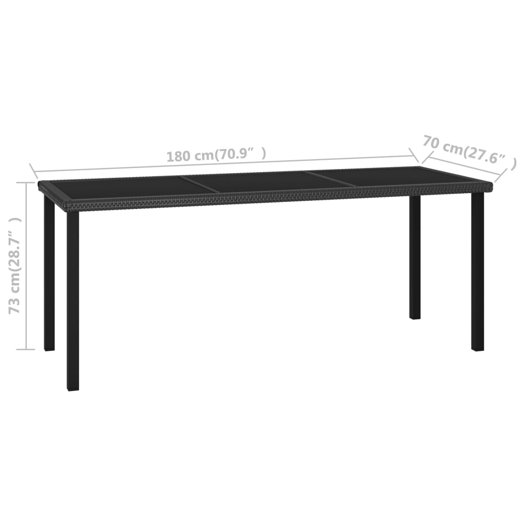 Table à dîner de jardin Noir 180x70x73 cm Résine tressée