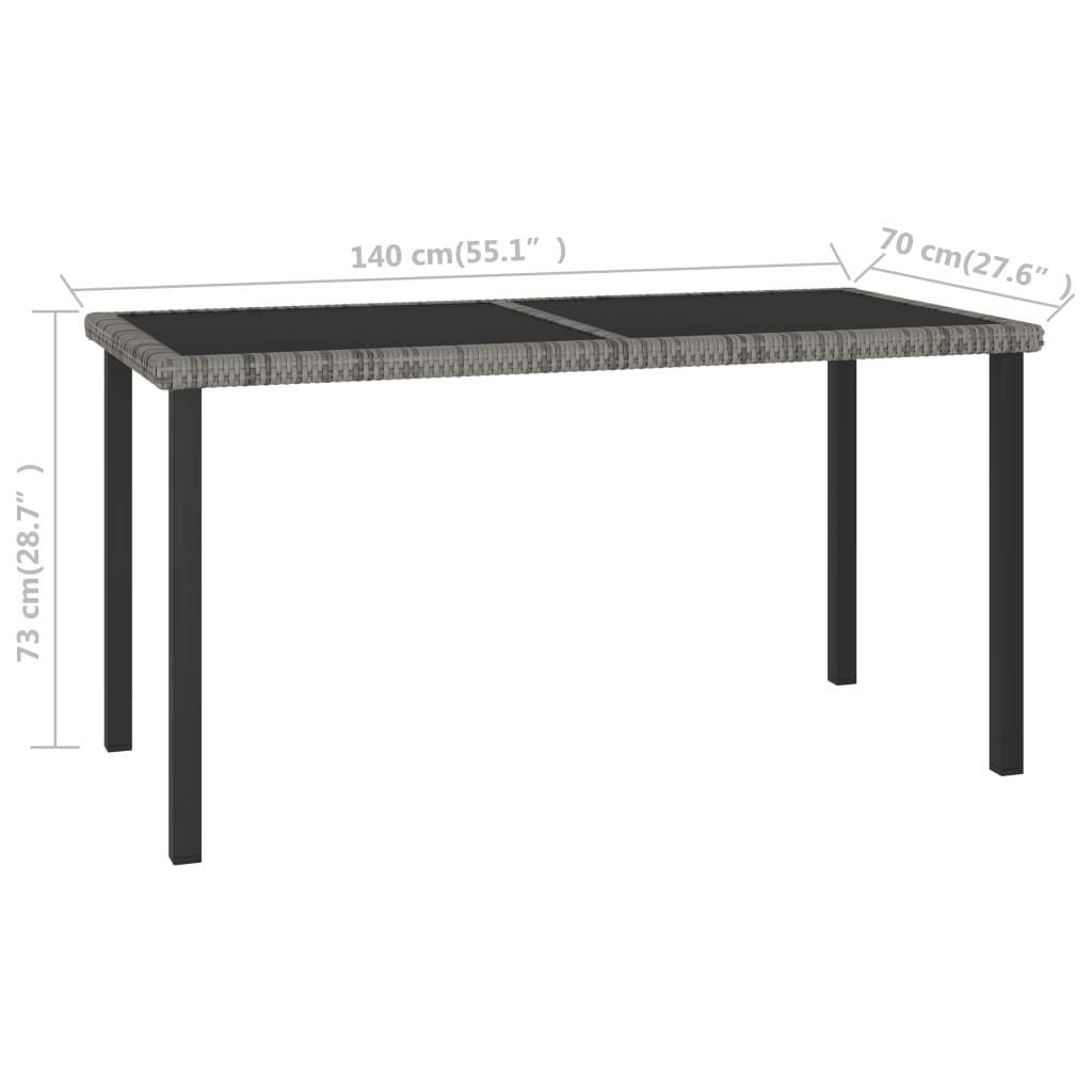 Table à dîner de jardin Gris 140x70x73 cm Résine tressée