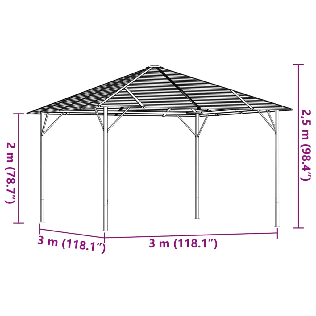 Belvédère avec toit 3x3 m Anthracite