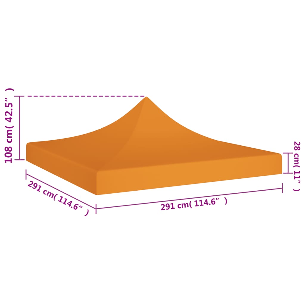 Toit de tente de réception 3x3 m Orange 270 g/m²