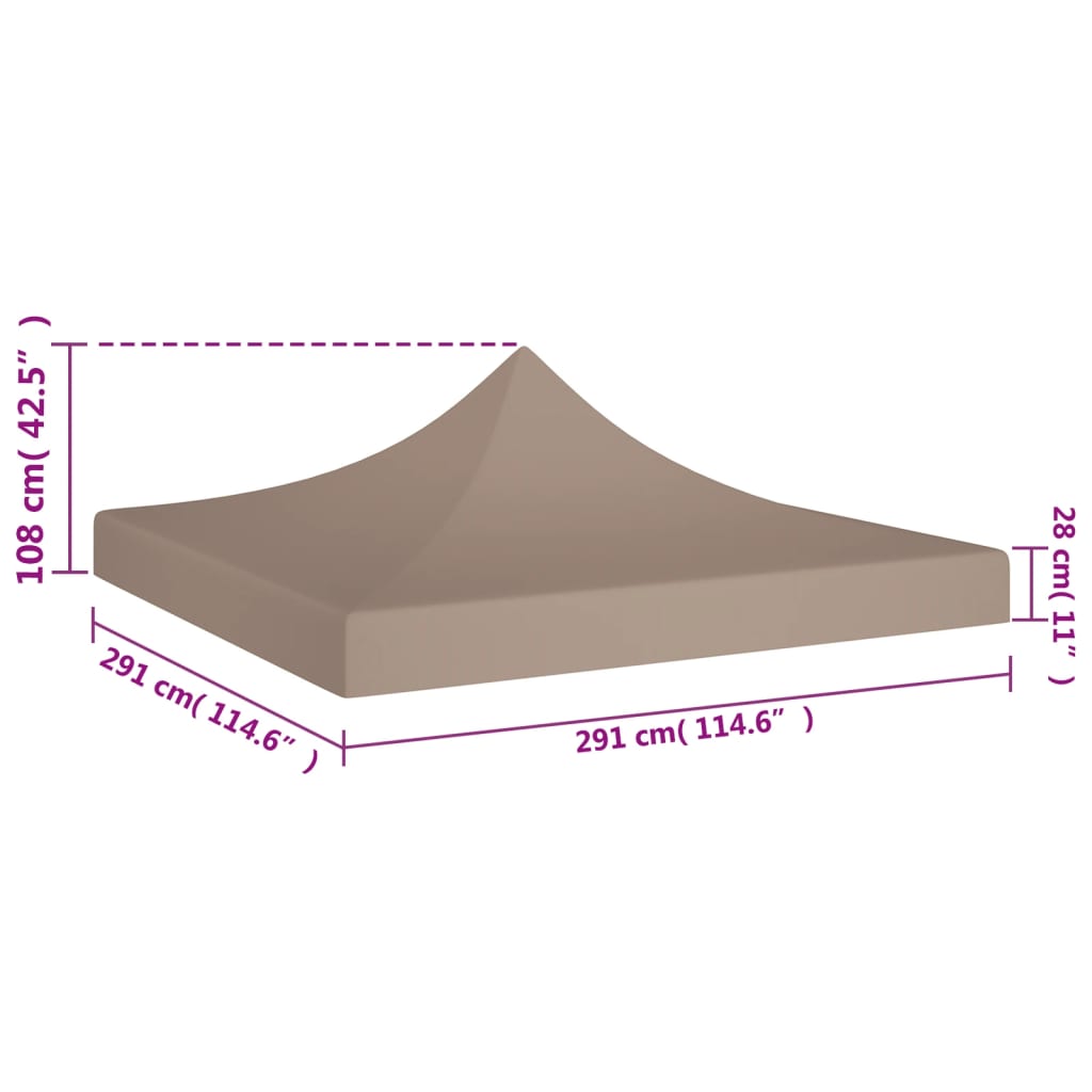 Toit de tente de réception 3x3 m Taupe 270 g/m²