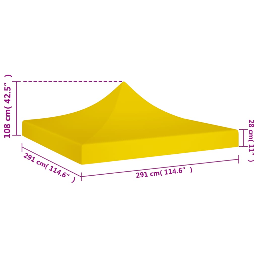 Toit de tente de réception 3x3 m Jaune 270 g/m²