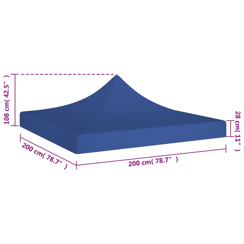 Toit de tente de réception 2x2 m Bleu 270 g/m²