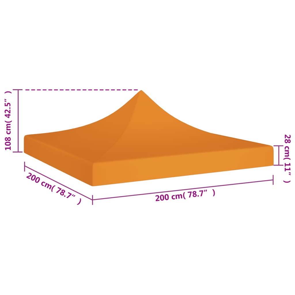 Toit de tente de réception 2x2 m Orange 270 g/m²