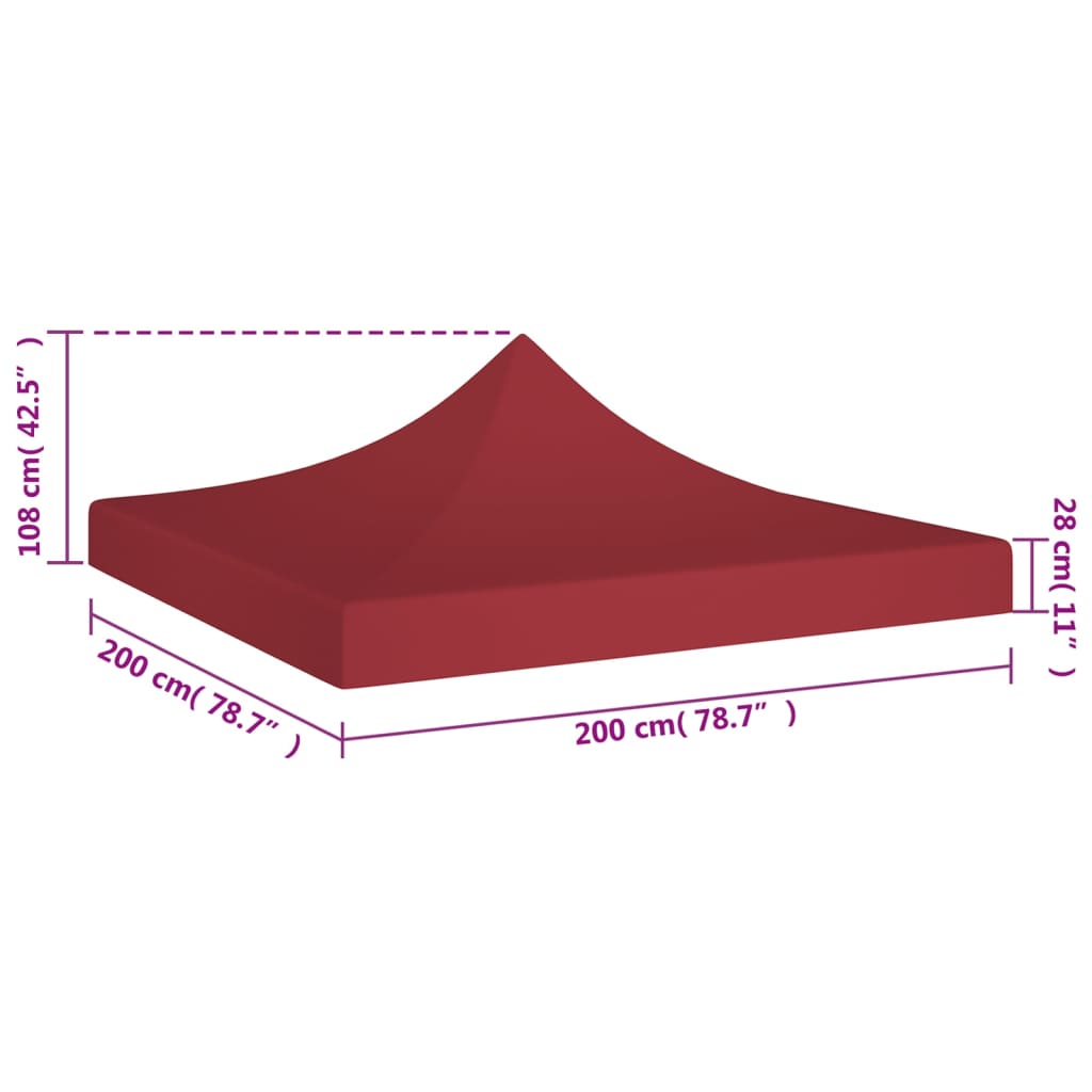 Toit de tente de réception 2x2 m Bordeaux 270 g/m²