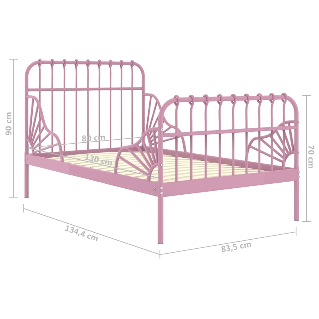 Cadre de lit extensible sans matelas rose métal 80x130/200 cm