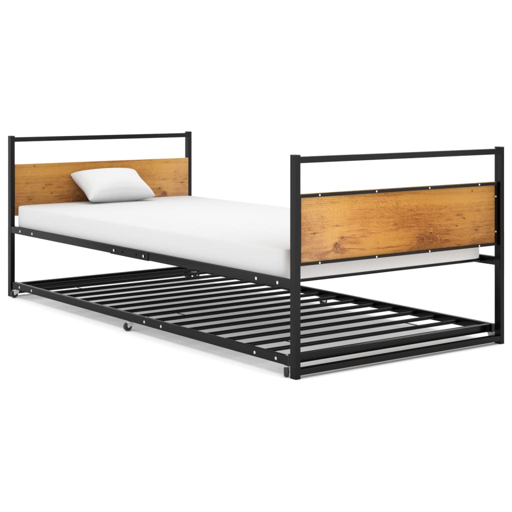 Extendable bed frame without mattress Black Metal 90x200 cm