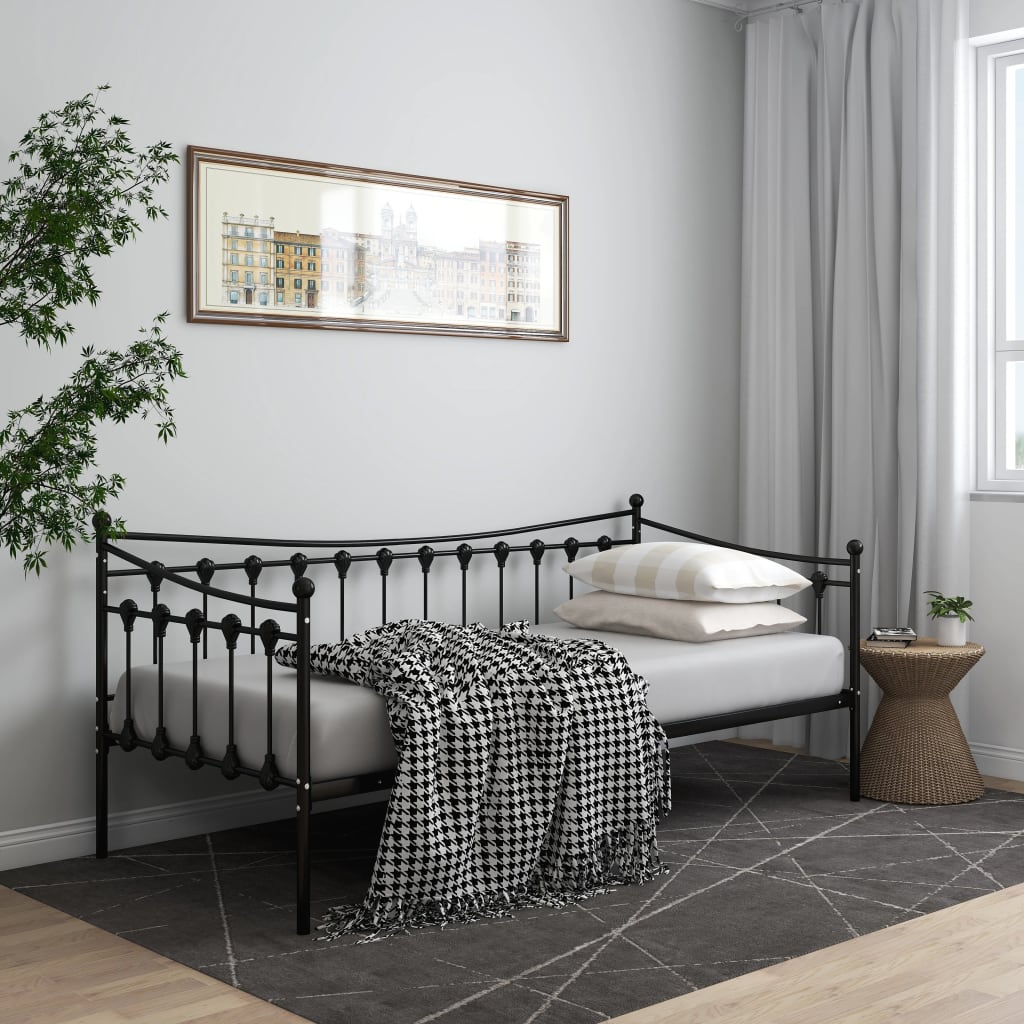 Sofa bed frame without mattress black metal 90x200 cm