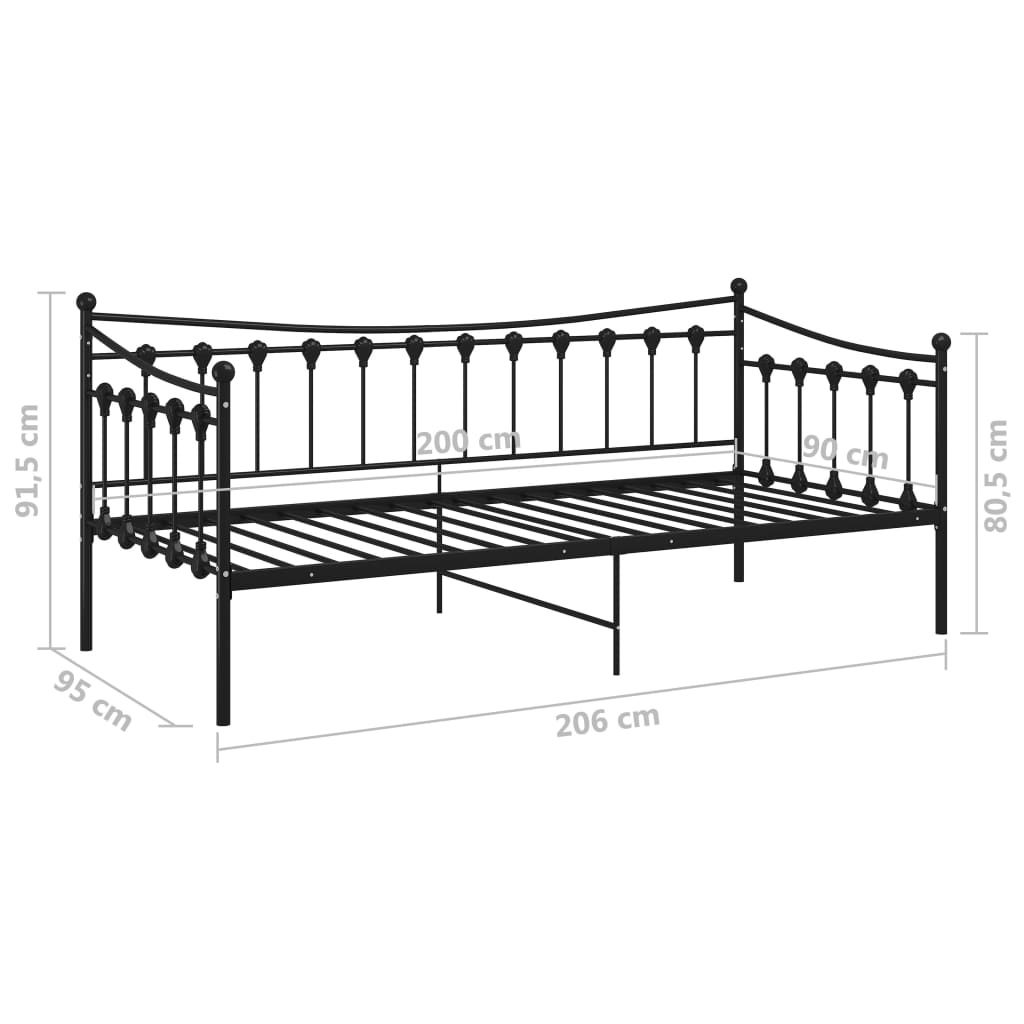 Sofa bed frame without mattress black metal 90x200 cm