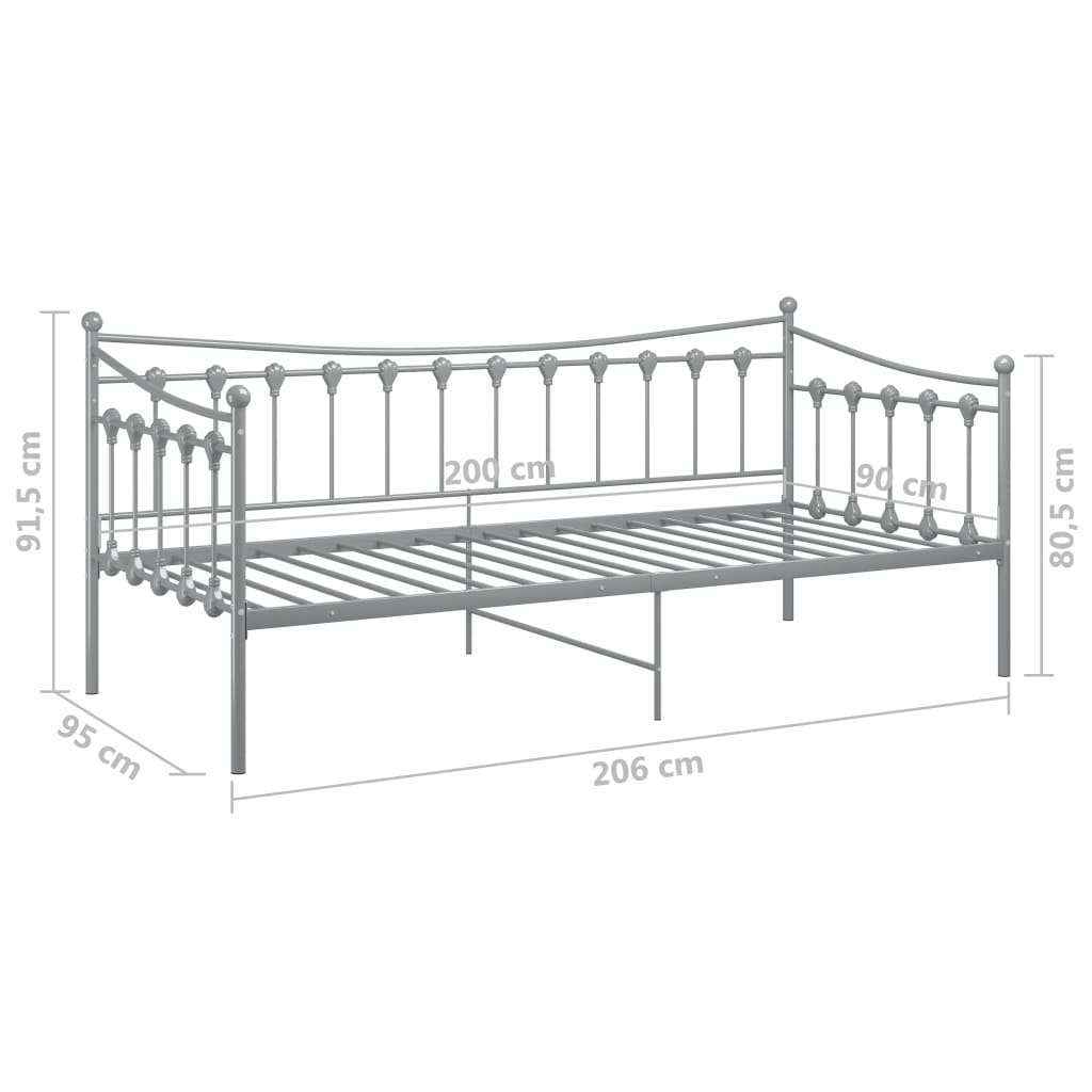 Sofa bed frame without mattress gray metal 90x200 cm