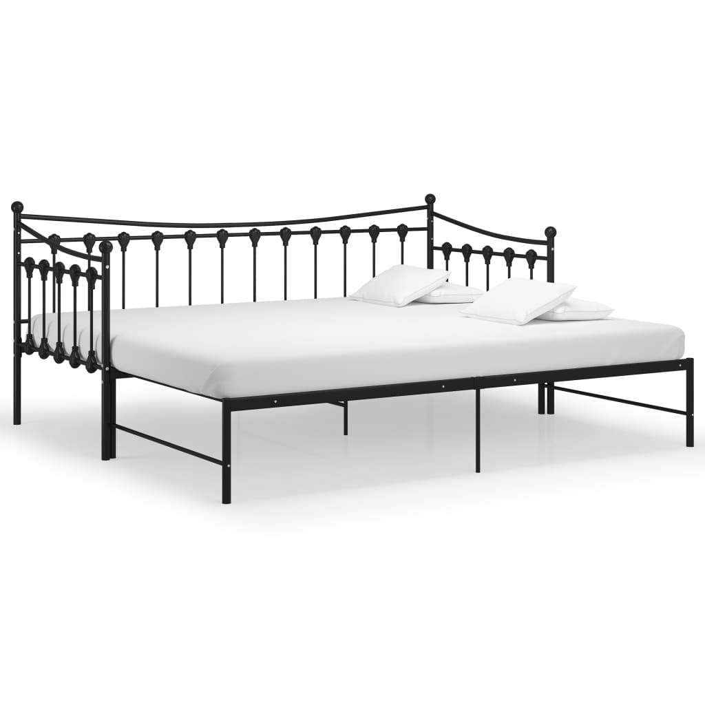 Extendable Sofa Bed Frame Without Mattress Black Metal 90x200cm