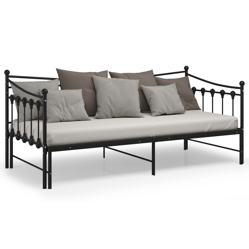 Extendable Sofa Bed Frame Without Mattress Black Metal 90x200cm