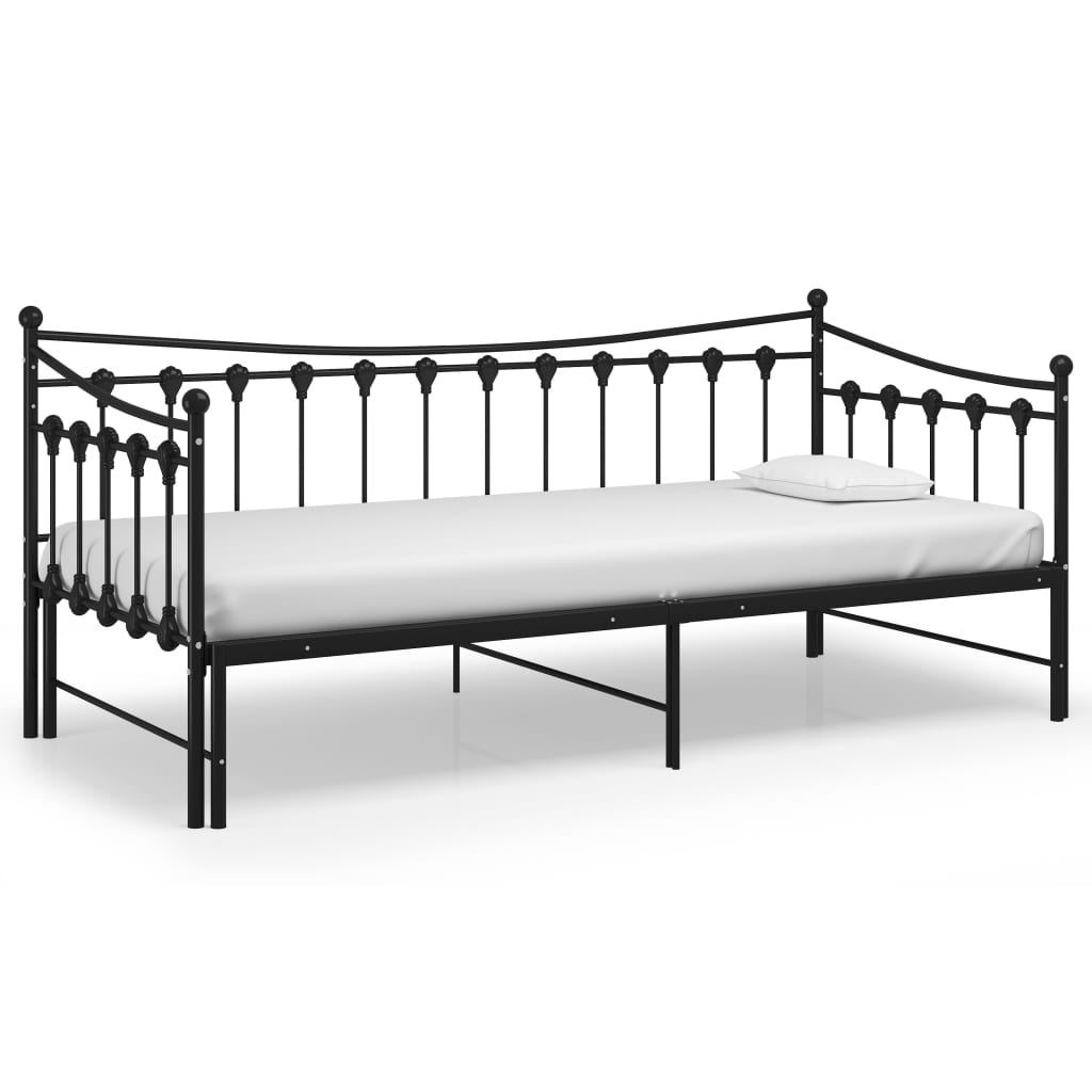 Extendable Sofa Bed Frame Without Mattress Black Metal 90x200cm