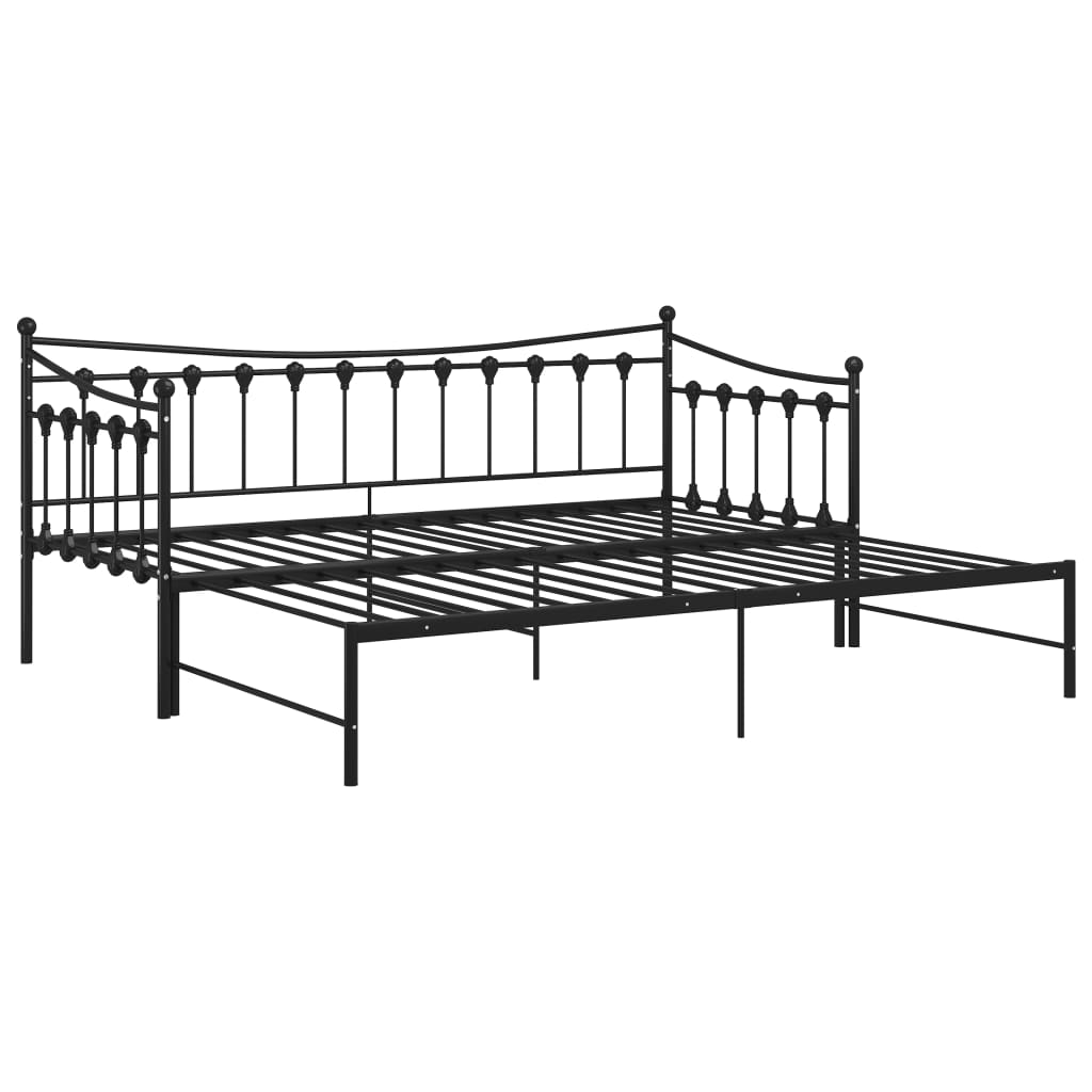 Extendable Sofa Bed Frame Without Mattress Black Metal 90x200cm