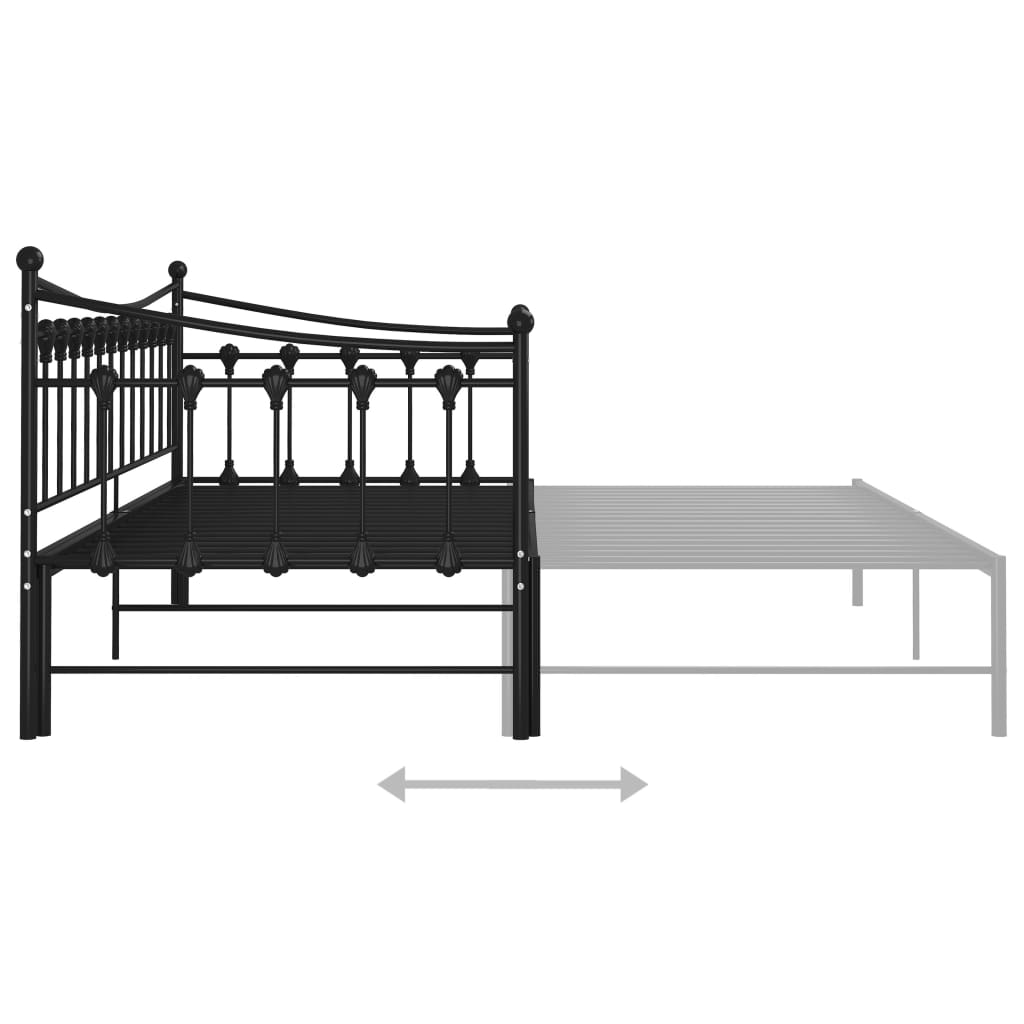 Extendable Sofa Bed Frame Without Mattress Black Metal 90x200cm