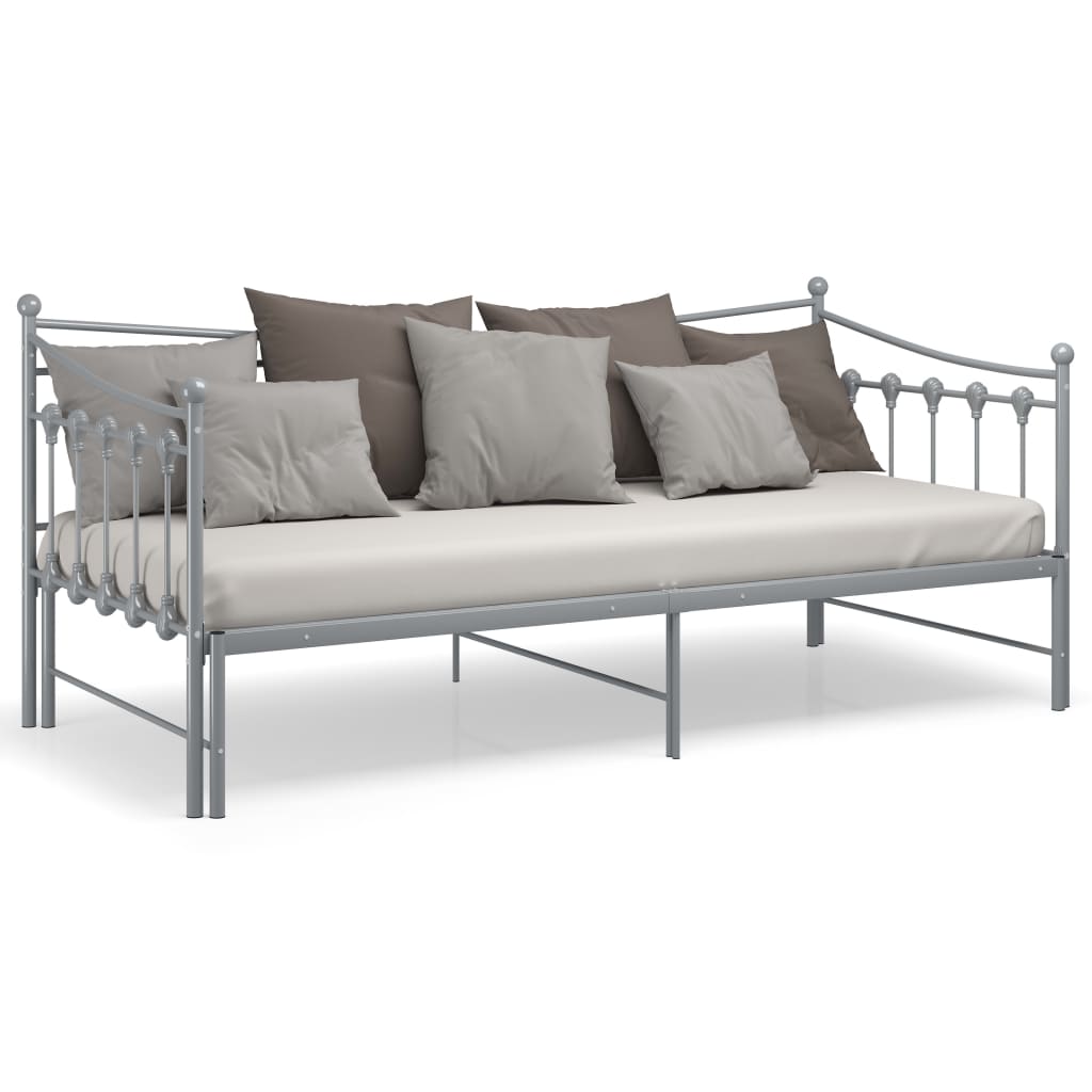 Extendable sofa bed frame without mattress gray metal 90x200cm