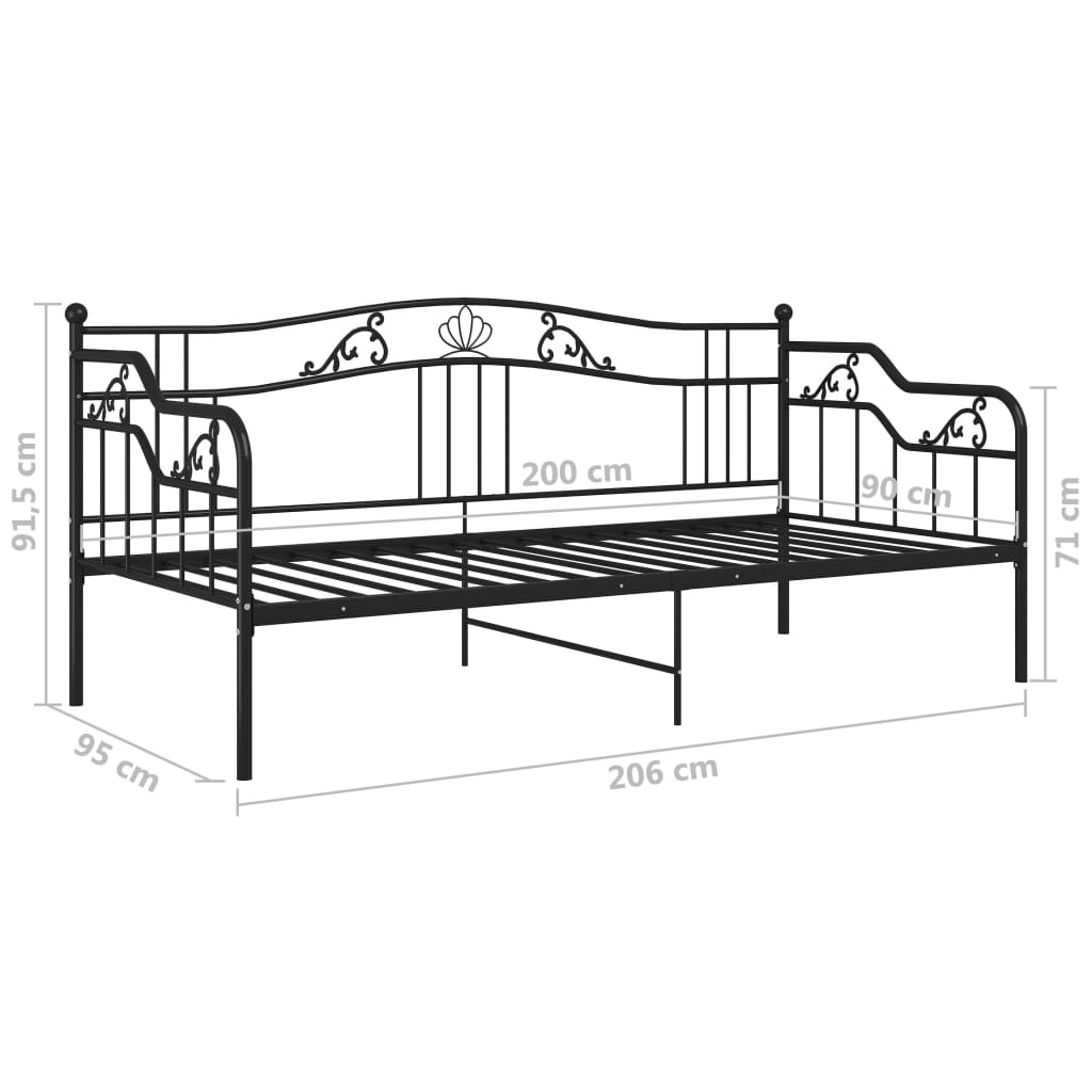 Sofa bed frame without mattress black metal 90x200 cm