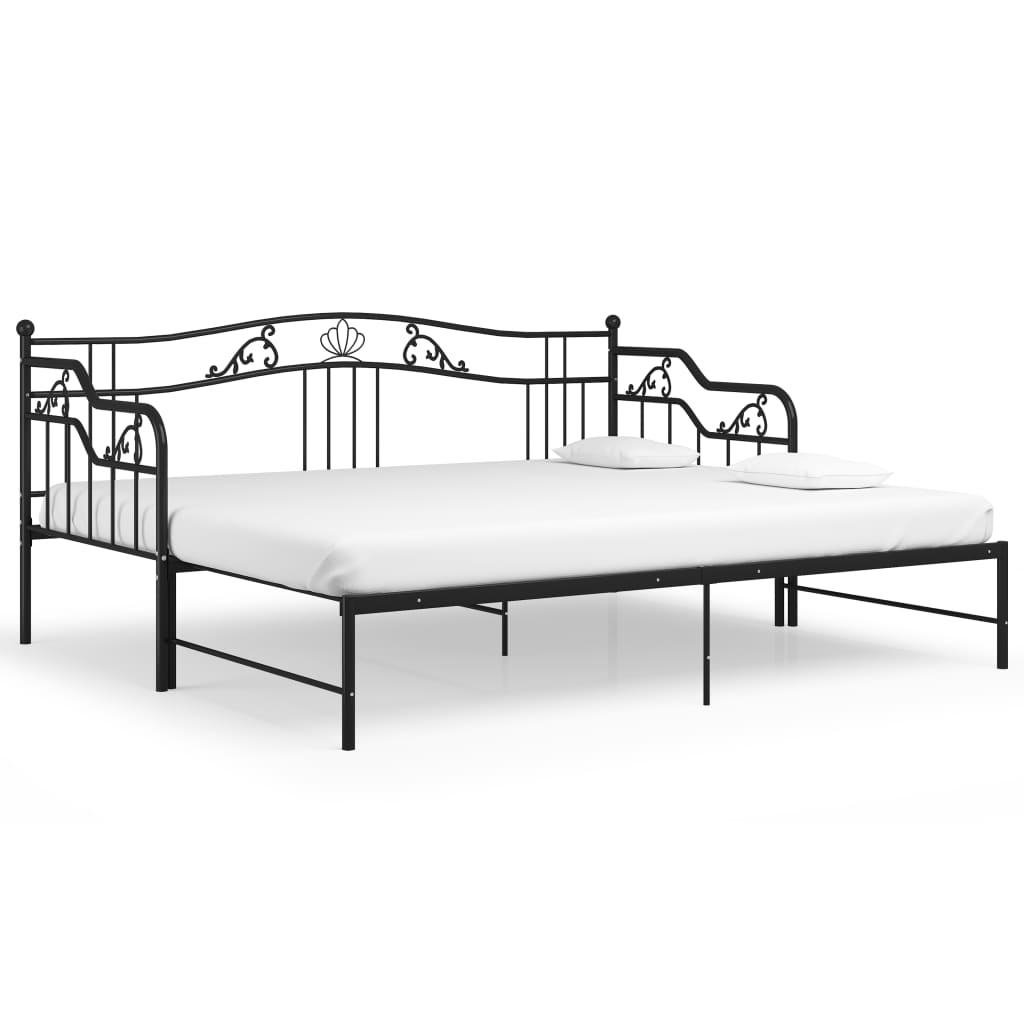 Extendable Sofa Bed Frame Without Mattress Black Metal 90x200cm