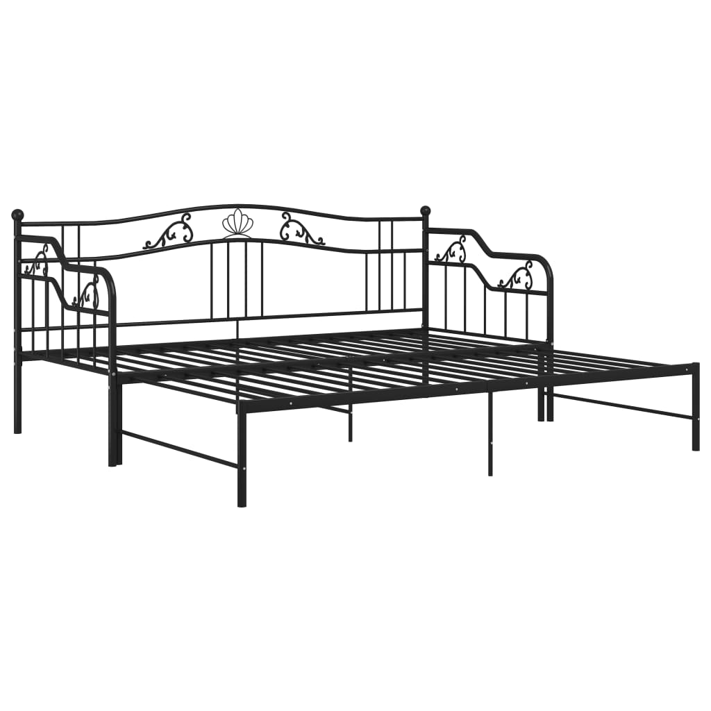 Extendable Sofa Bed Frame Without Mattress Black Metal 90x200cm