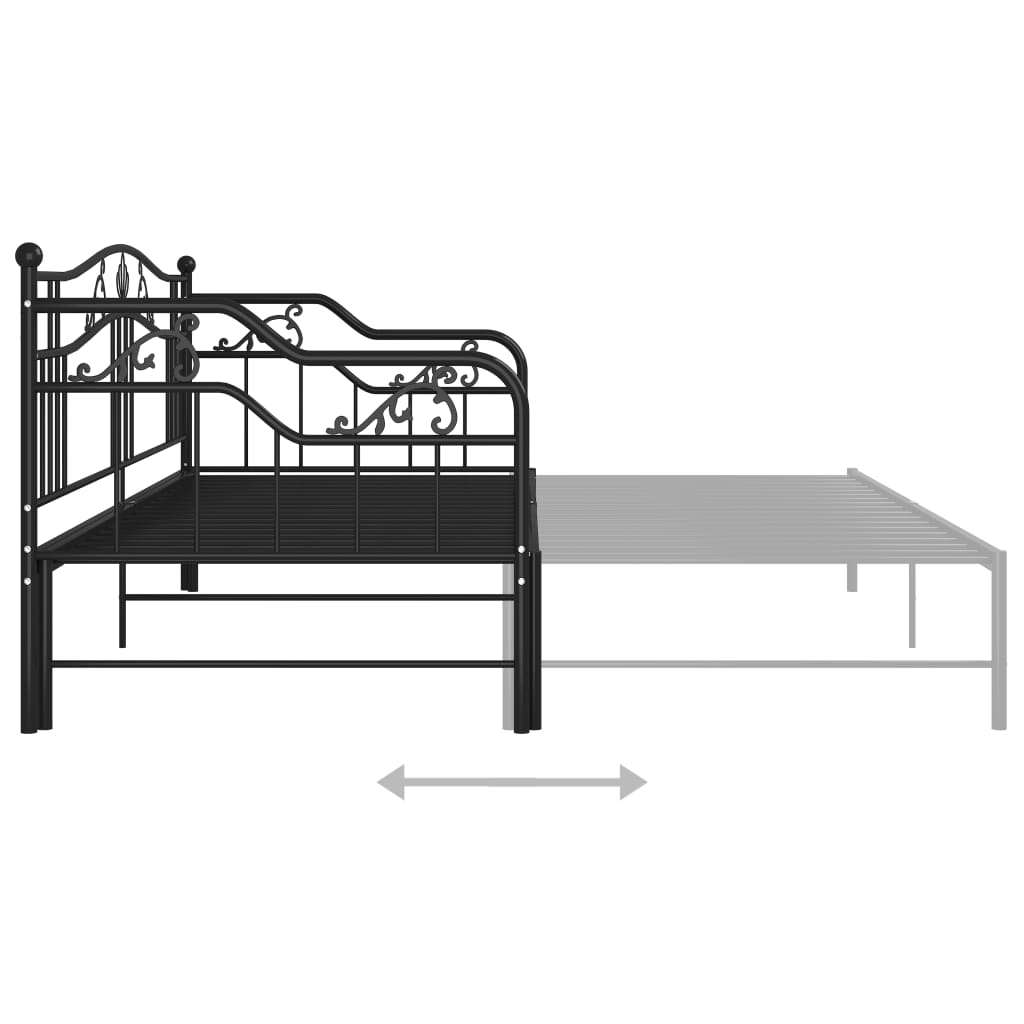 Extendable Sofa Bed Frame Without Mattress Black Metal 90x200cm