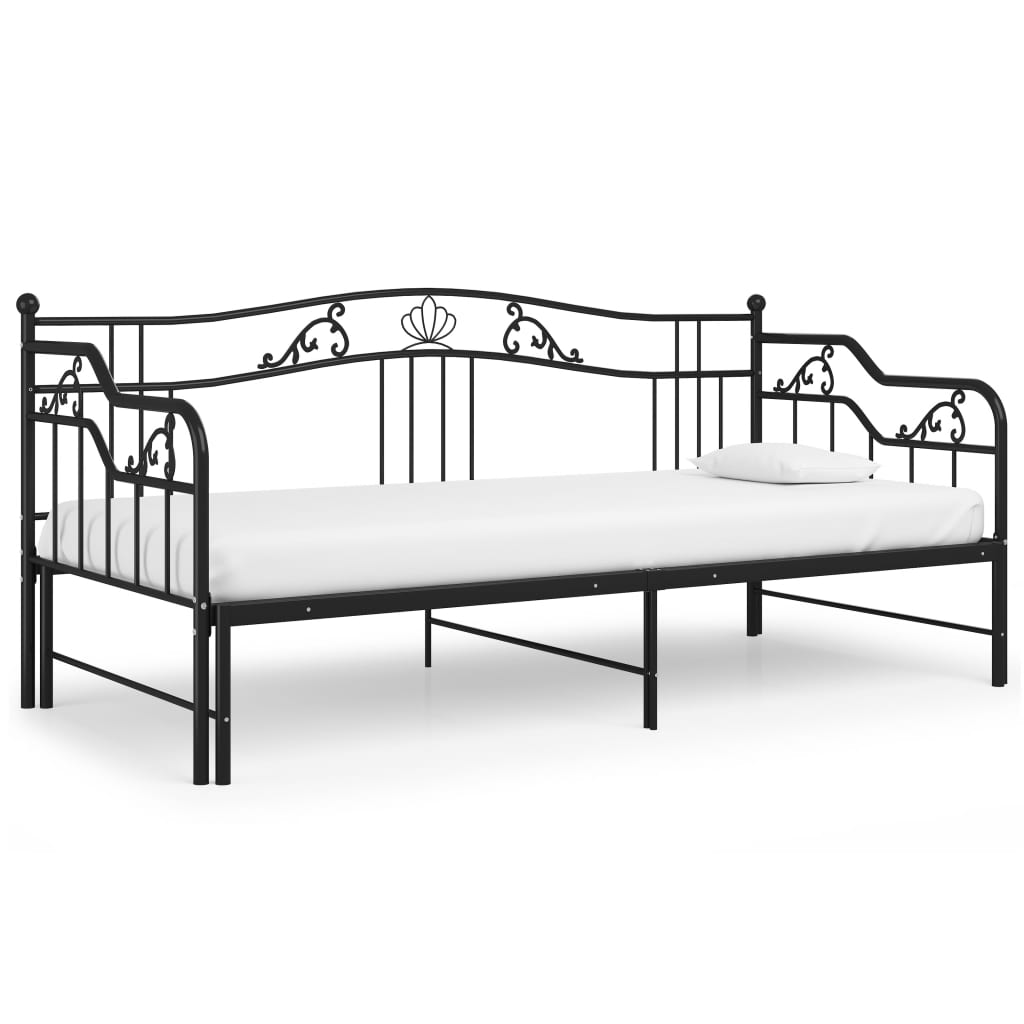 Extendable Sofa Bed Frame Without Mattress Black Metal 90x200cm