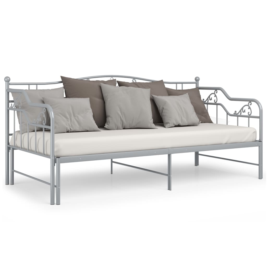 Extendable sofa bed frame without mattress gray metal 90x200cm