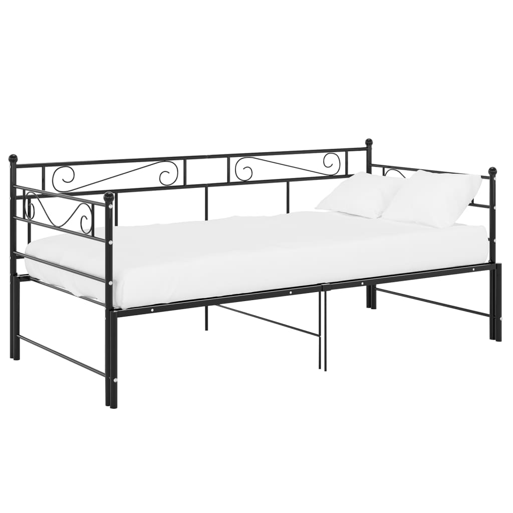 Extendable Sofa Bed Frame Without Mattress Black Metal 90x200cm