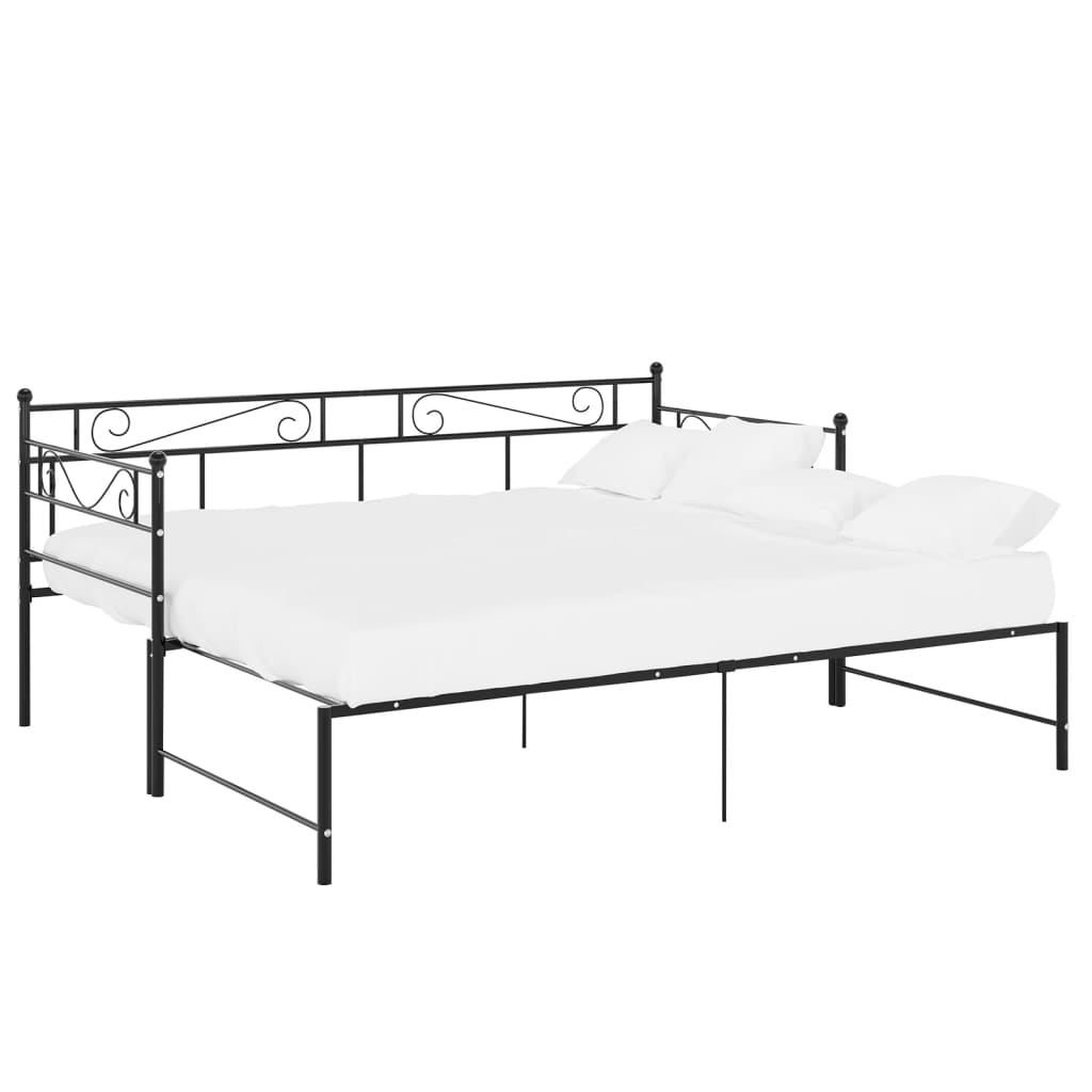 Extendable Sofa Bed Frame Without Mattress Black Metal 90x200cm