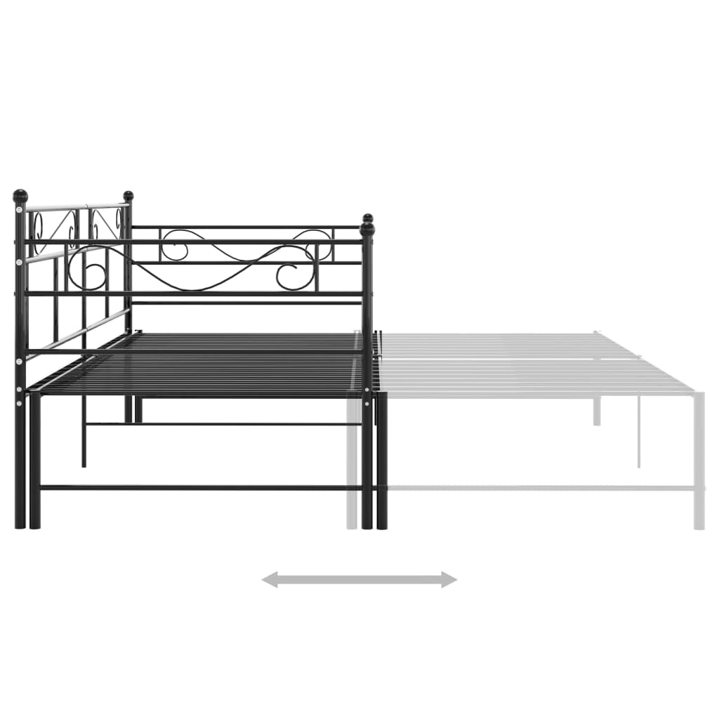 Extendable Sofa Bed Frame Without Mattress Black Metal 90x200cm