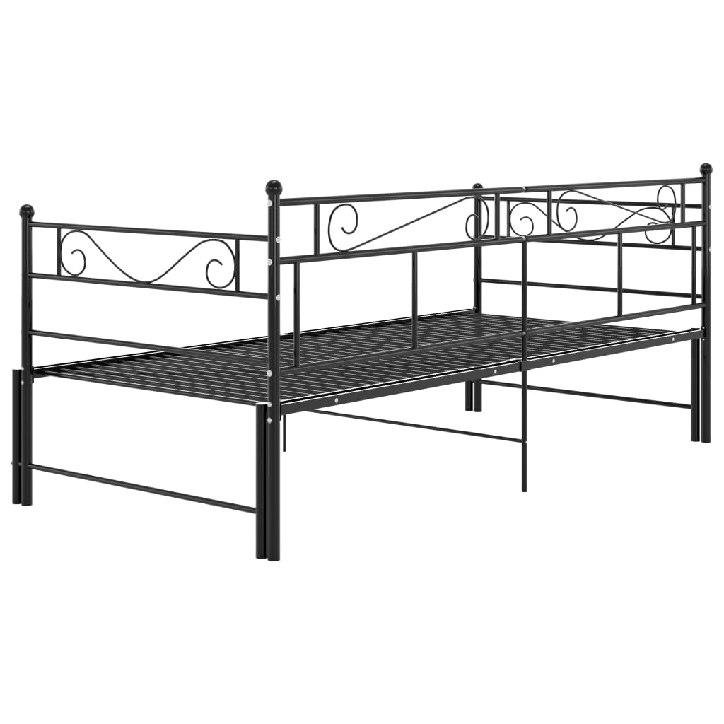 Extendable Sofa Bed Frame Without Mattress Black Metal 90x200cm