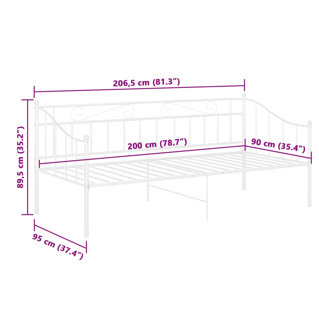 Sofa bed frame without mattress white metal 90x200 cm