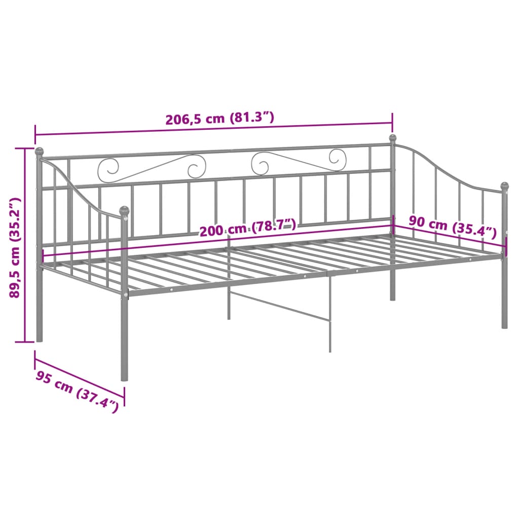 Cadre de canapé-lit sans matelas gris métal 90x200 cm