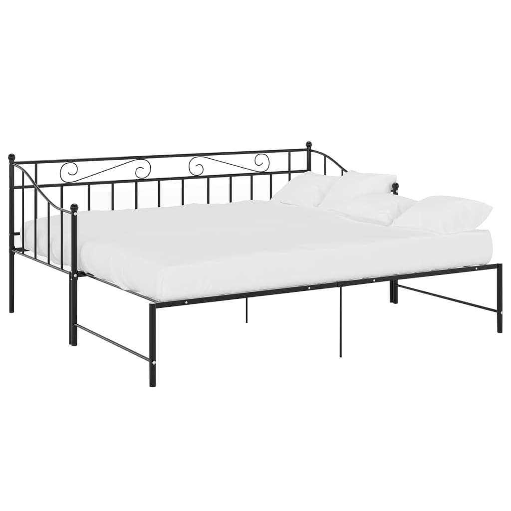 Extendable Sofa Bed Frame Without Mattress Black Metal 90x200cm