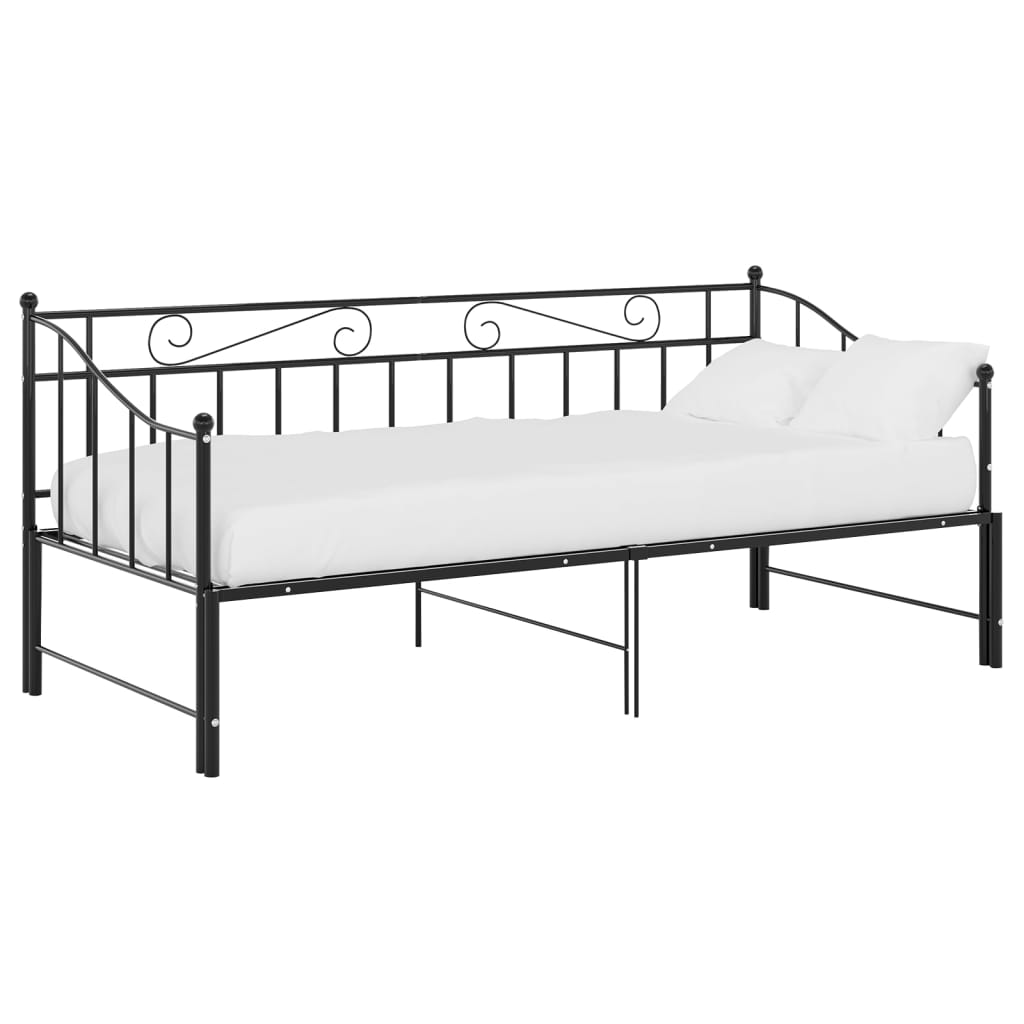 Extendable Sofa Bed Frame Without Mattress Black Metal 90x200cm