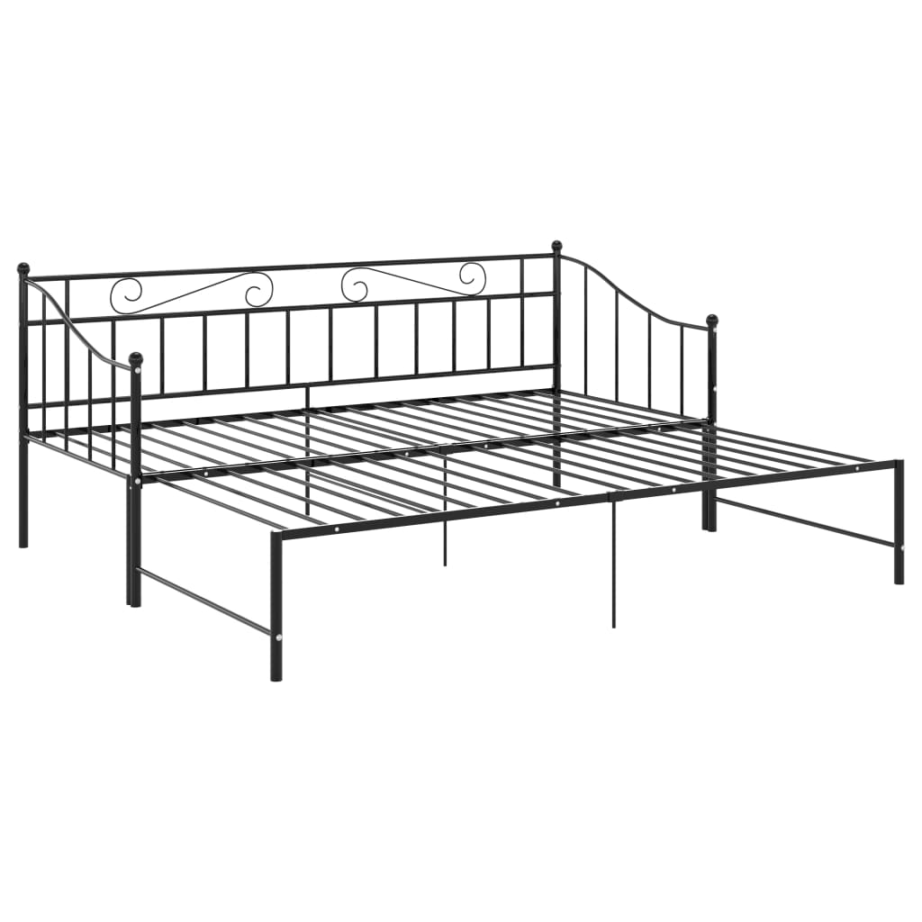 Extendable Sofa Bed Frame Without Mattress Black Metal 90x200cm