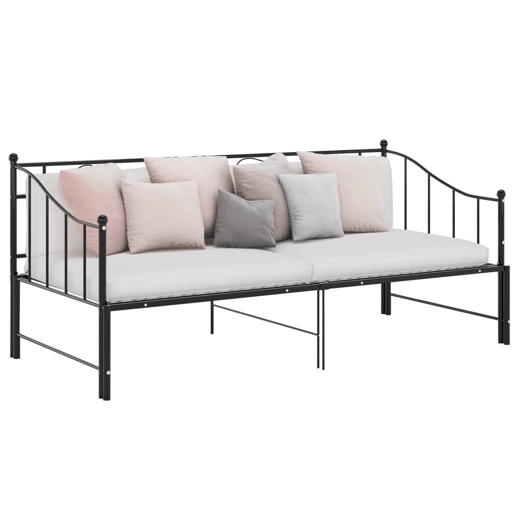 Extendable Sofa Bed Frame Without Mattress Black Metal 90x200cm