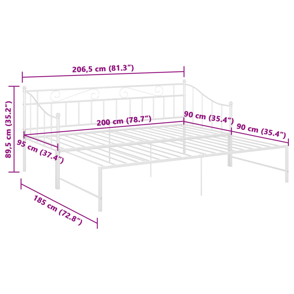 Cadre de canapé-lit extensible sans matelas blanc 90x200 cm