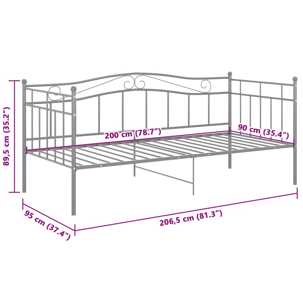 Sofa bed frame without mattress gray metal 90x200 cm