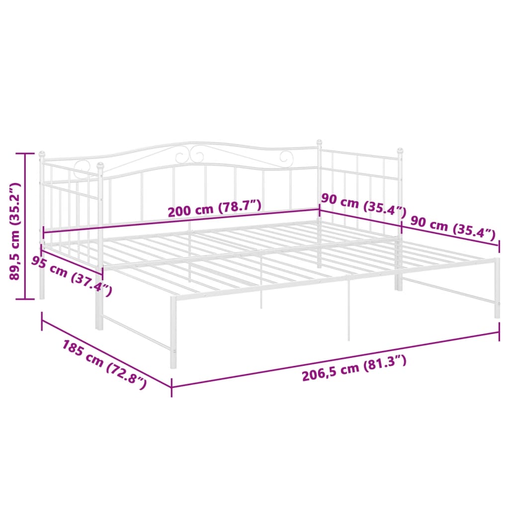 Extendable sofa bed frame without mattress white 90x200 cm