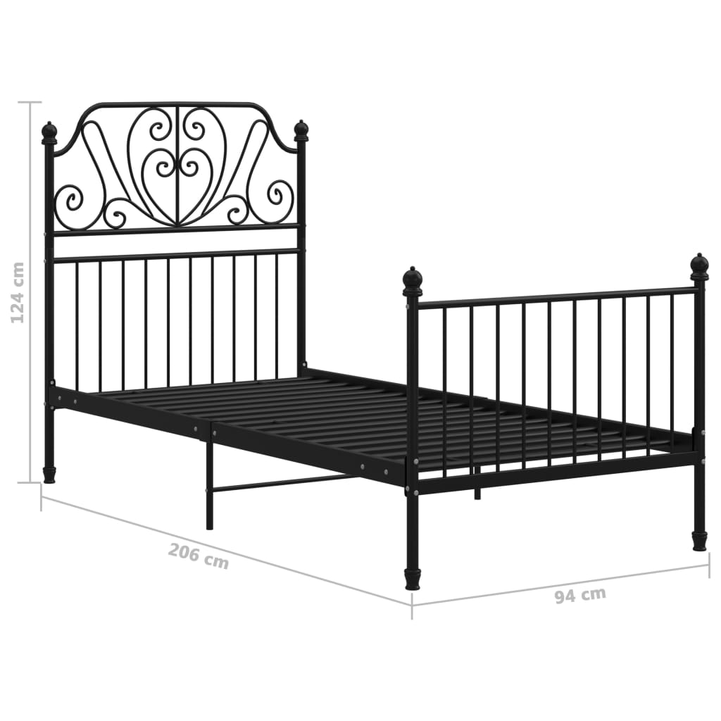 Cadre de lit sans matelas noir métal 90x200 cm