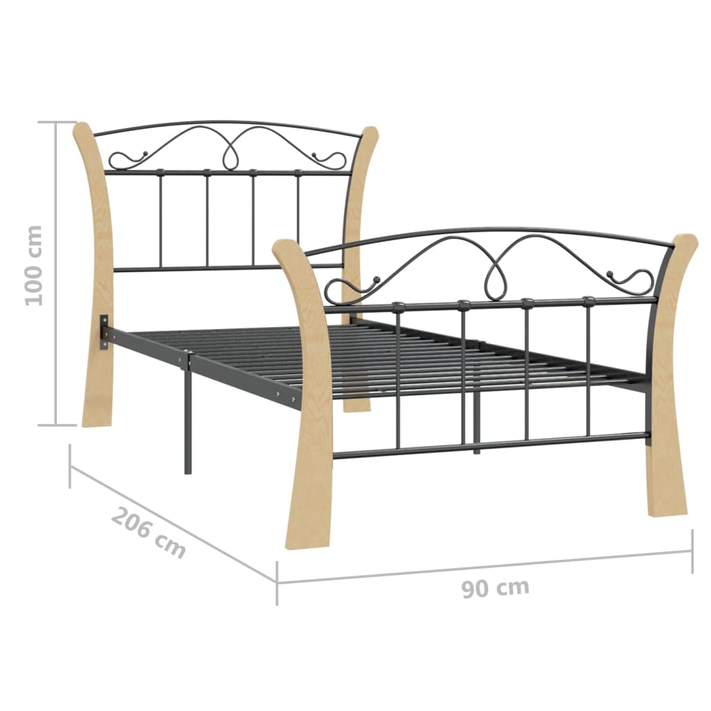 Cadre de lit sans matelas noir métal 90x200 cm