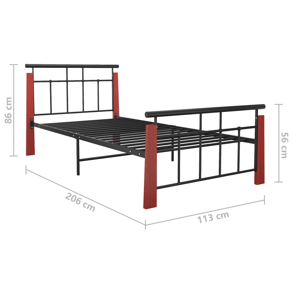 Cadre de lit sans matelas métal bois de chêne massif 100x200 cm