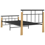 Cadre de lit sans matelas métal bois de chêne massif 90x200 cm