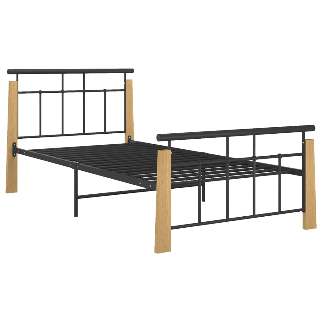 Cadre de lit sans matelas métal bois de chêne massif 100x200 cm