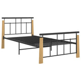 Cadre de lit sans matelas métal bois de chêne massif 100x200 cm