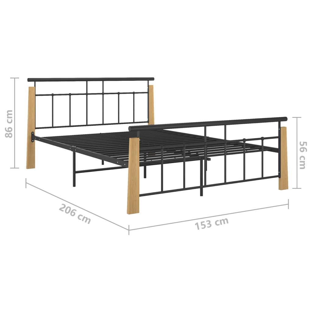 Cadre de lit sans matelas métal bois de chêne massif 140x200 cm