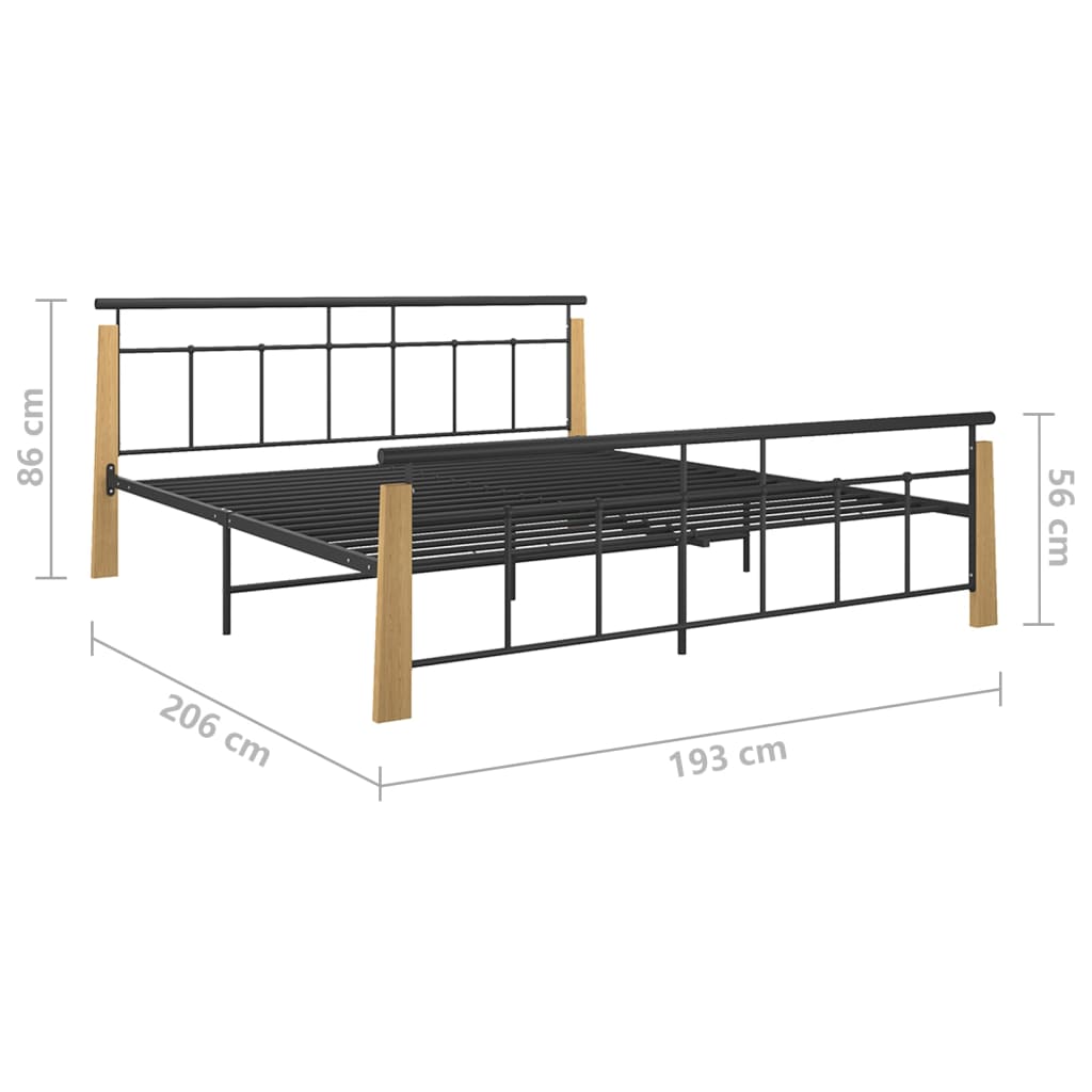 Cadre de lit sans matelas métal bois de chêne massif 180x200 cm