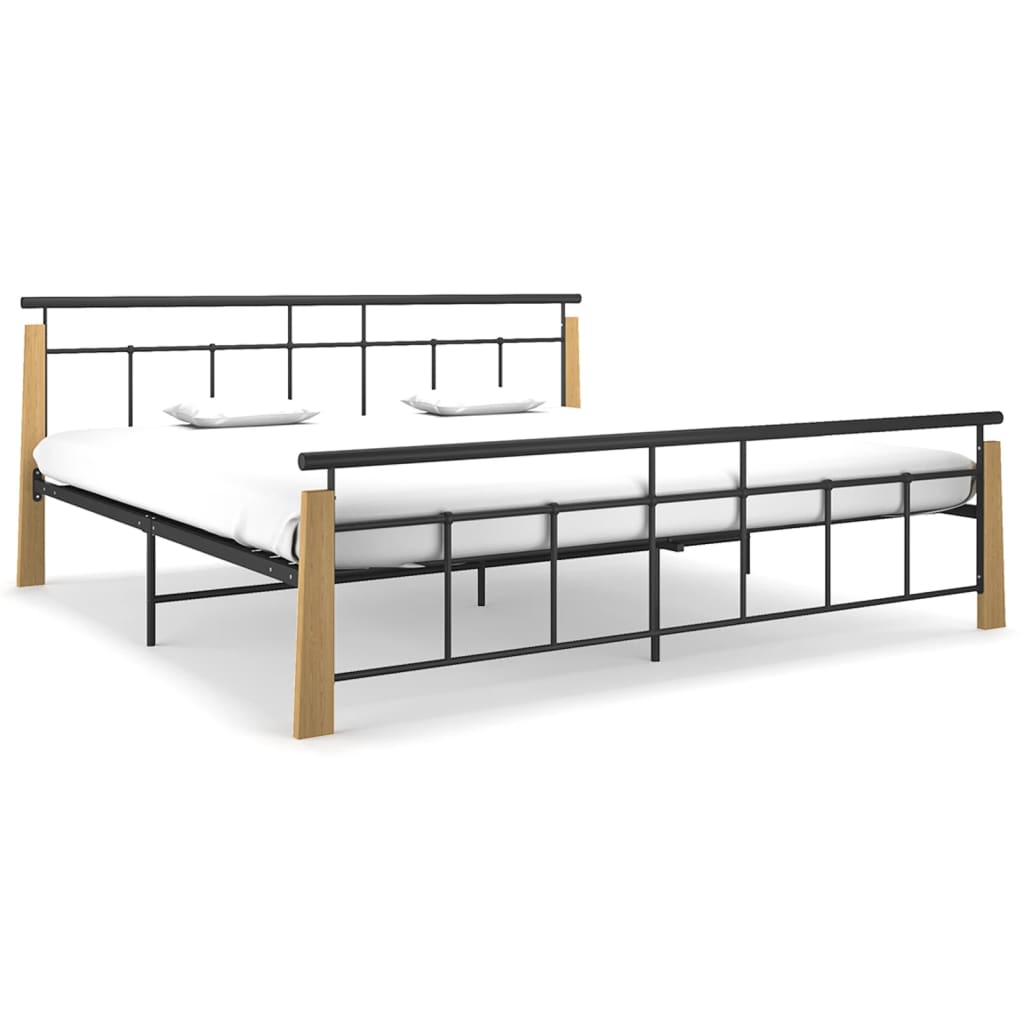 Cadre de lit sans matelas métal bois de chêne massif 200x200 cm