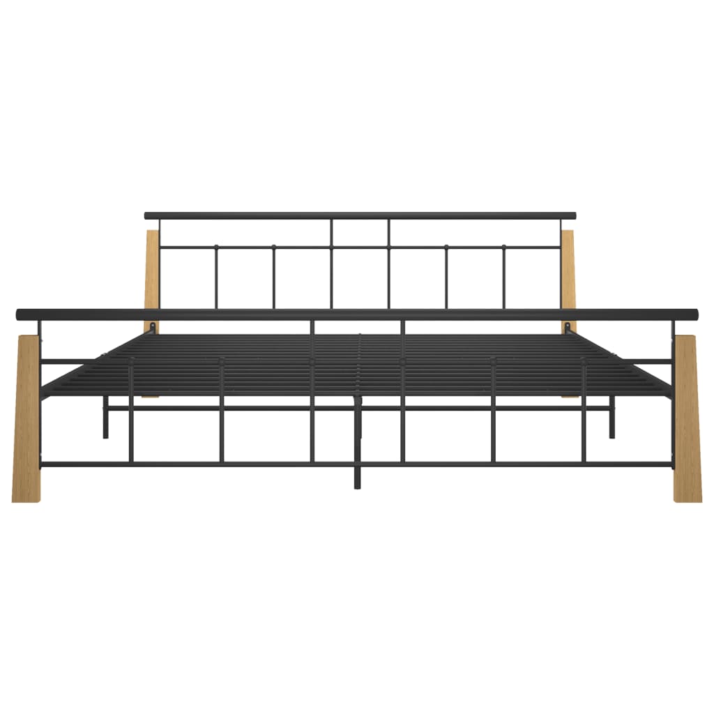 Cadre de lit sans matelas métal bois de chêne massif 200x200 cm